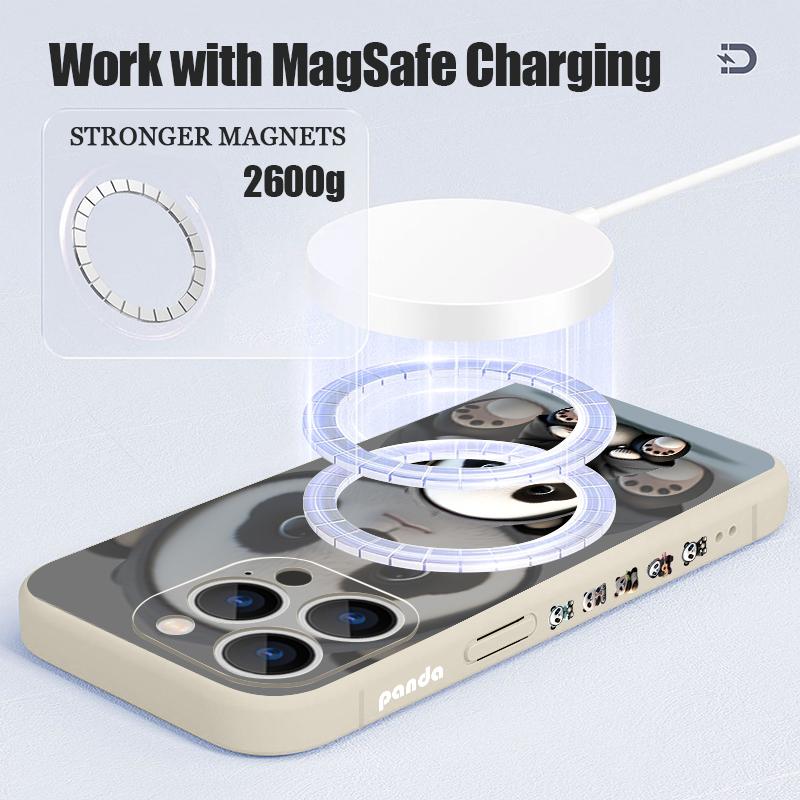 Black Coat Panda Pattern Case For iPhone 17 Pro Max Magnetic For Magsafe Silicone Cover For iPhone 16 Pro Max Funda iPhone 15 14 13 12 11 16E Air