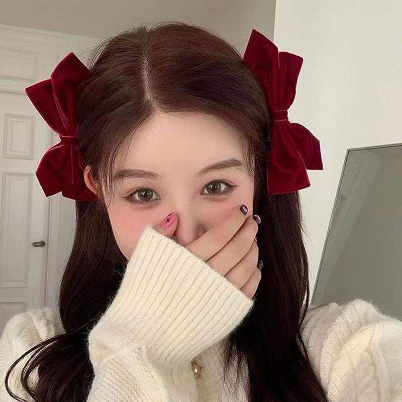 Black Red Velvet Bows Hairpin Year Girls Headband Temperament Woman Hair Accessories Autumn Winter Bangs Clips Gift 2Pcs/Lot