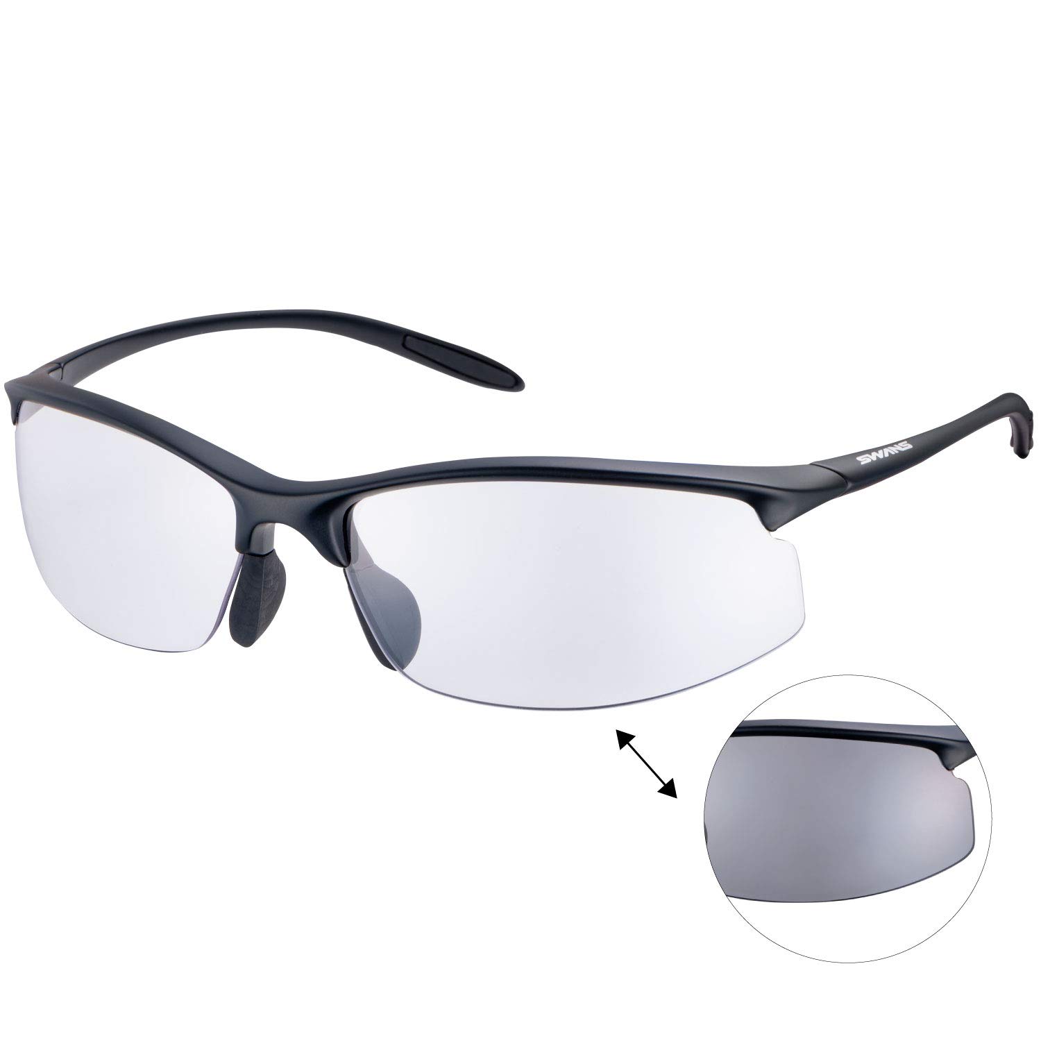 

Sports Sunglasses Airless Move Color Changing with UV Rays Photochromic Lens Model MBK Matte Clear to Smoke [SWANS] AMZ-SAMV-0066 Black/Dimming