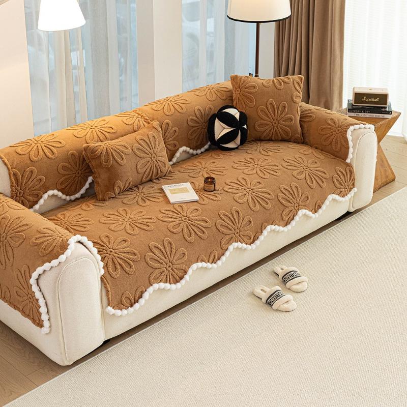 1Pcs Couch Mats Solid Color Sofa Cover Sofa Pad Autumn And Winter Thicked Jacquard Keep Warm Soft Cushion Living Room Decoration