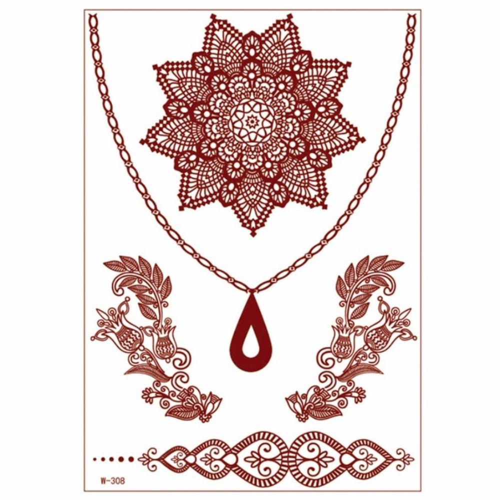 Lace Fake Tattoo Henna Tattoo Stickers Legs Arm Red Henna Tattoo Decals Temporary Tattoo  Girls