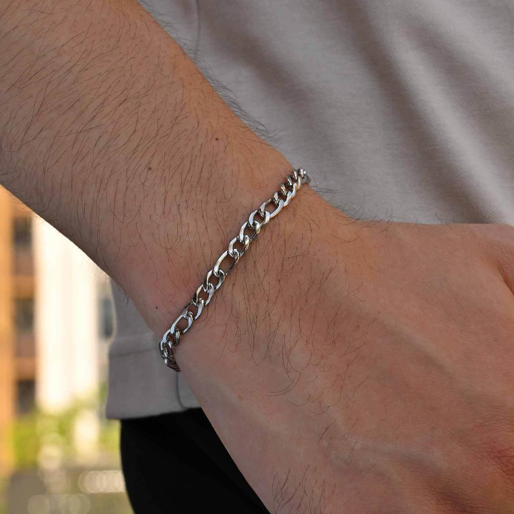 Vnox Men's Stainless Steel Chain Bracelet, 21cm Silver Color Waterproof Unisex Jewelry, Simple Casual Cuban Chain Gift for Him