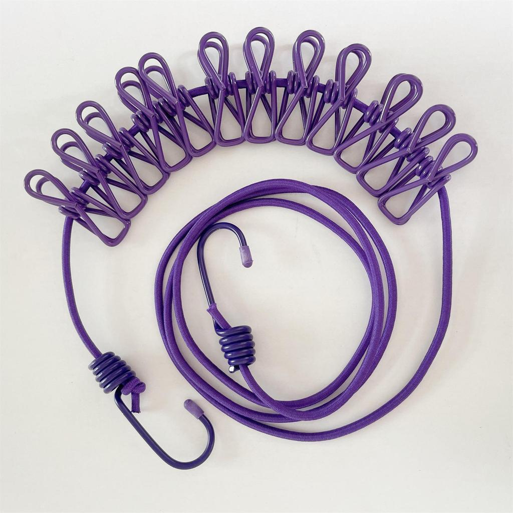 Portable No-Punch Travel & Home Clothesline with Storage Clips for Drying and Outdoor Use