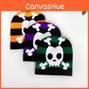 Fashion Color Blocked Striped Skull Pattern Neutral Casual Warm Knitted Hat For Streetwear And Hiphop Fans