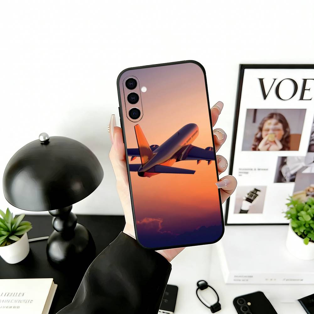 A-airplane Phone Case Black Silicone Soft For Samsung Galaxy A73,A72,A71,A70,A53,A52,A51