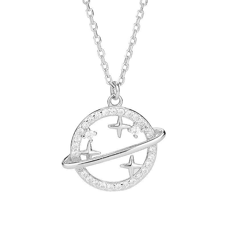 Colorfast Universe Planet Pendant Necklace - Women's Unique Temperament Design with Inlaid Collarbone Chain