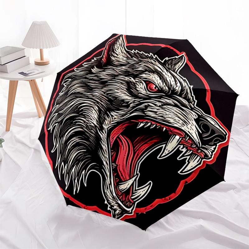1pc Wolf Head Fashionable Automatic Opening/Closing Folding Umbrella with 8 Bones, Windproof Portable, Daily Use039