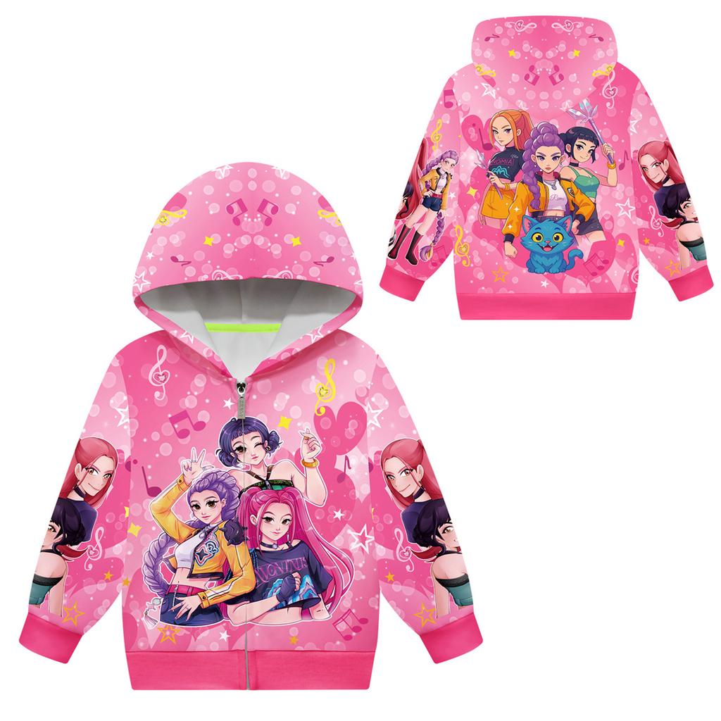 Girls Hoodie 3D Cartoon Jacket Sweatshirt Music Zip Hooded Long Sleeve Tops