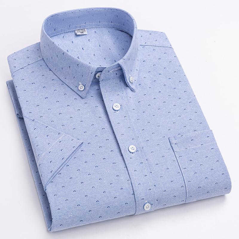 Men Oxford Short Sleeve Summer Plaid Shirts 100% Cotton Breathable  Striped Male Clothes Business Regular Fit Short Shirts