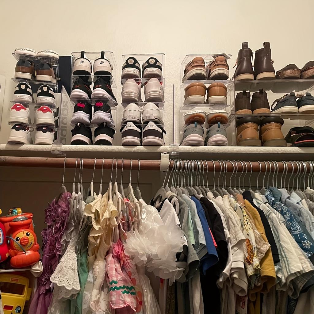 4Pcs Clear Acrylic Kids Shoe Rack for Closet Organizers and Storage, Small Shoe Rack 4 Sections Organizer Stackable Shoe Shelf