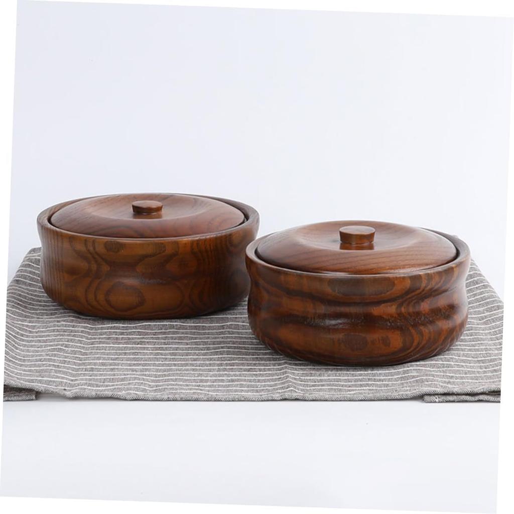 Decorative Wooden Bowl with Lid Premium Solid Wood Serving Bowl for Salad Rice Noodles and Soup and Easy To Clean Home and Restaurant Use