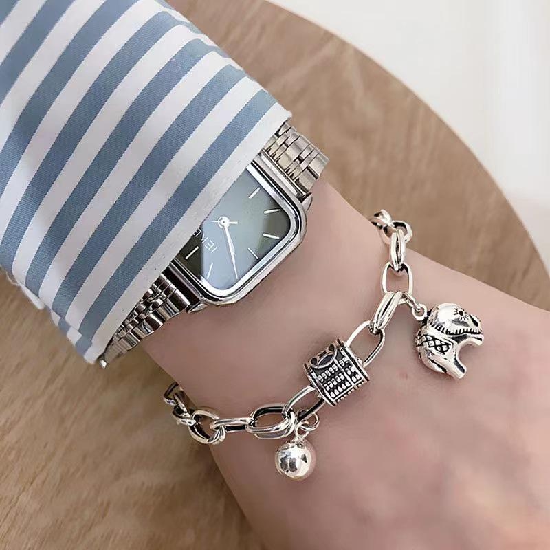 Korean Style Elephant Bracelet for Women - 2024 Thai Silver Ruyi Geometric Hand Jewelry
