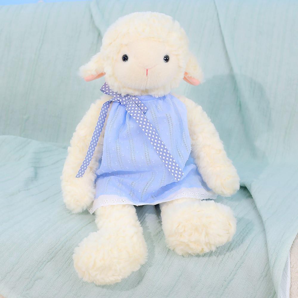 Plush Sheep Toy With Dress And Polka Dot Bow Decoration For Kids And Teens Gift