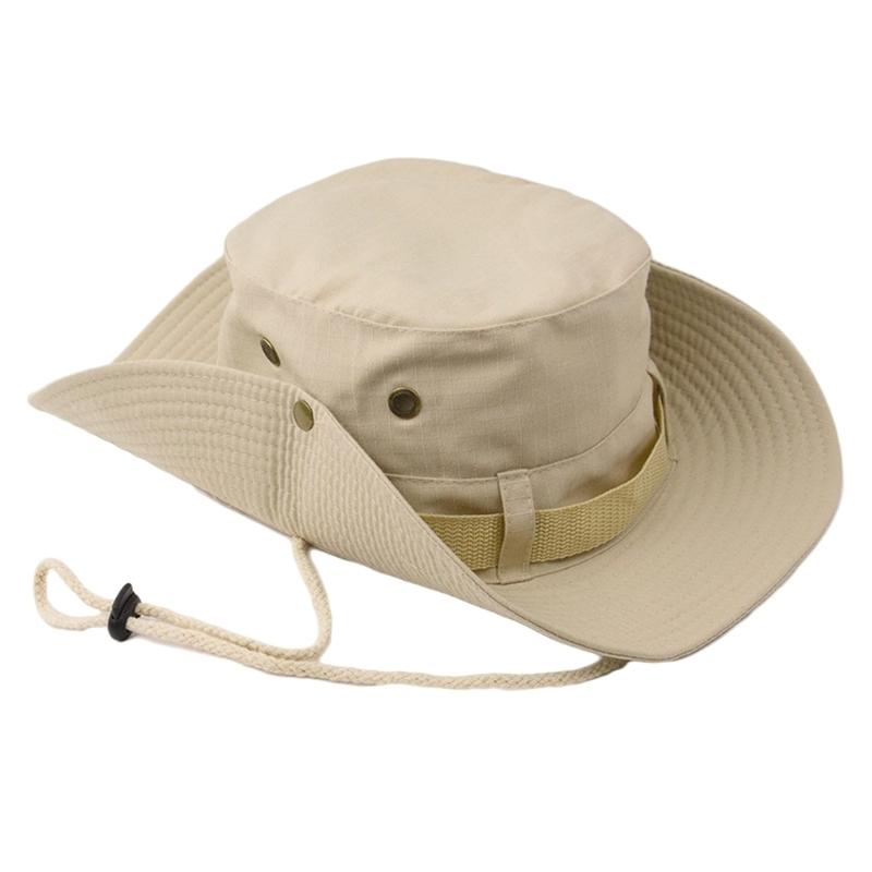Outdoor Sun Protecting Hat Adjustable Chin Cord Cotton Bucket Hat For Fishing Gardening Travel Unisex