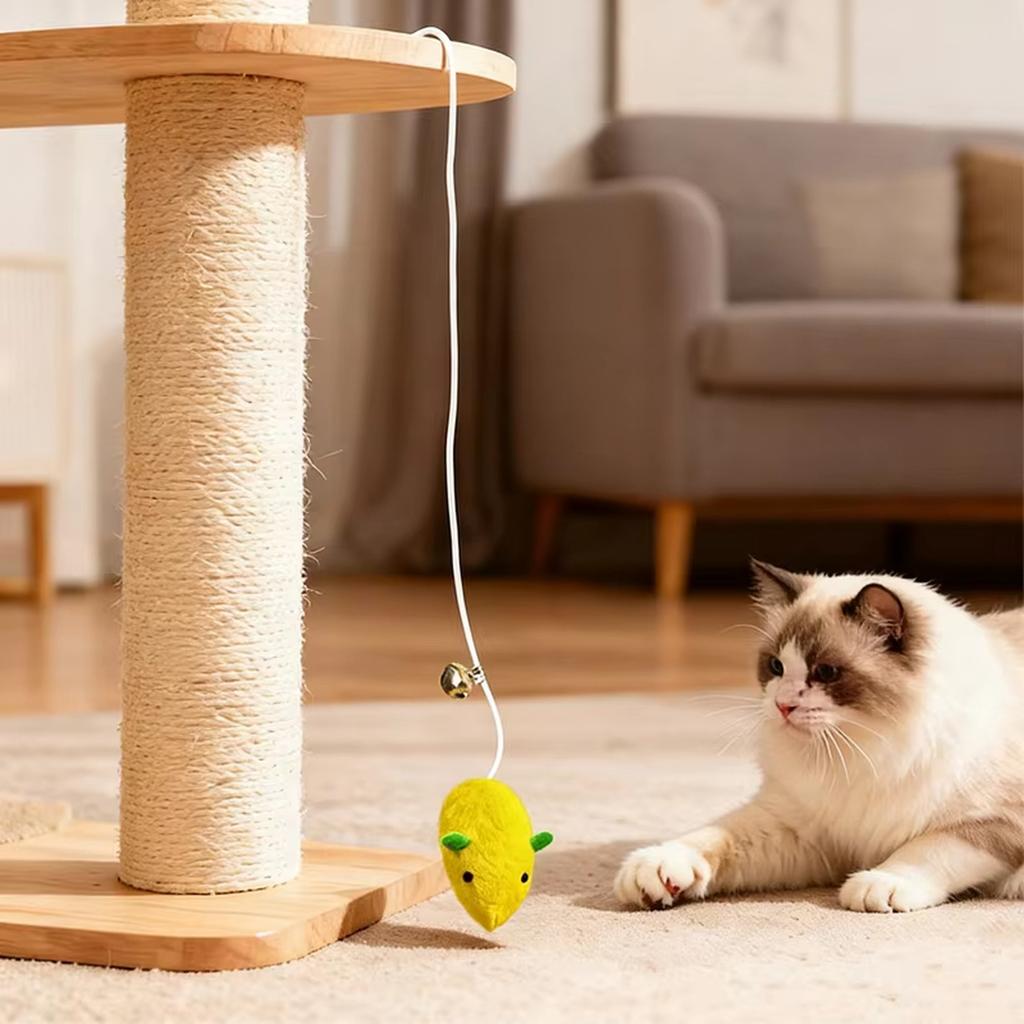 Plüschmaus-Spielzeug mit Katzenminze-Glocke Elastischem Seil Interaktives Selbstspielendes Spielzeug