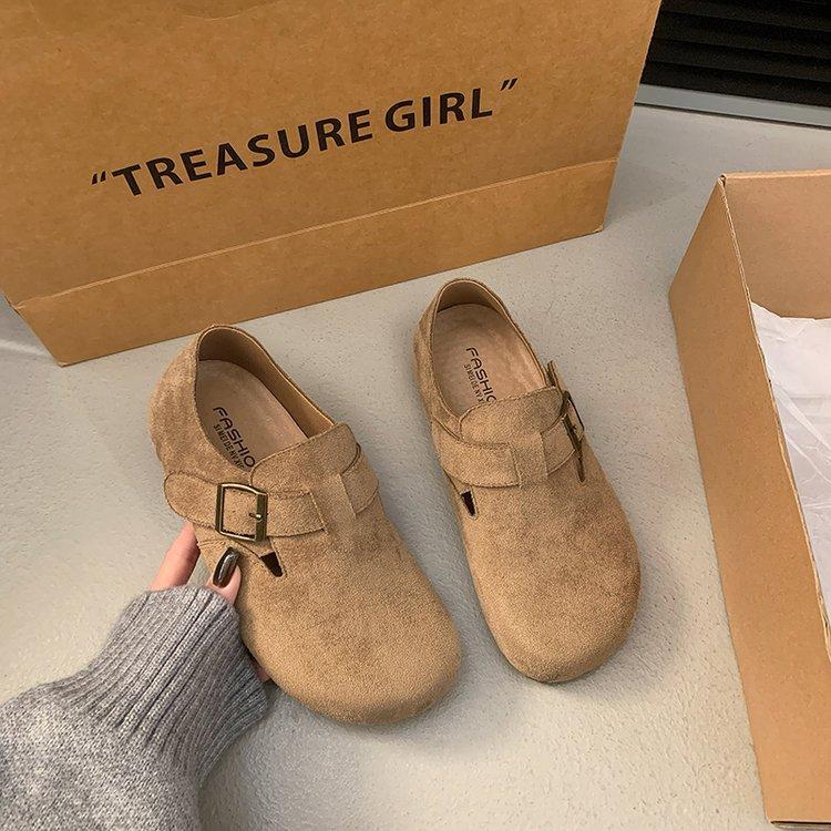 

Soft leather version~ Lazy shoes women s 2025 autumn models, one-pedal Doudou shoes, ugly and cute retro single shoes, flat-soled Boken shoes 35