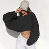 2025 Cross-Border Navel round Neck Hoodie European and American Women clothes Short Sports Bottoming Shirt T-shirt Knit Long sleeve Top