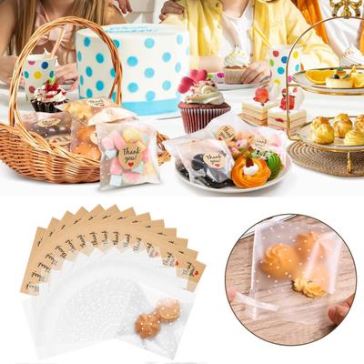 100 pezzi di sacchetti trasparenti autosigillanti in cellophane per biscotti con 120 adesivi di ringraziamento, sacchetti richiudibili per dolciumi, dessert e prodotti da forno
