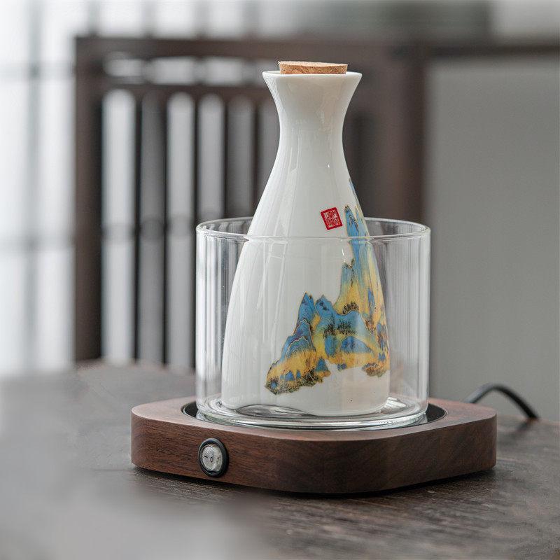 Electric Ceramic Warm Wine Pot with Cups - Japanese Baijiu & Yellow Wine Heater 100ml Wine Pot + Heater