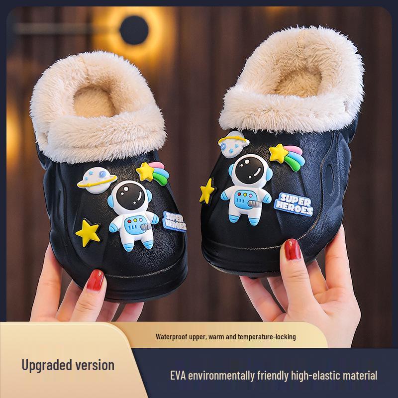 EVA Kids' Waterproof Cotton Slippers: Non-slip, Velvet-Lined, Removable Liner for Warmth, Ideal for Autumn/Winter Homewear.