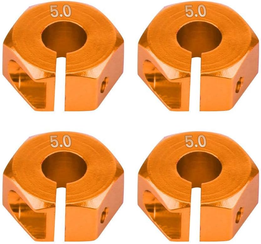 4Pcs 12mm Hex Wheel Hub Adapters – Universal for 1/10 RC Cars HSP Sakura – 5mm Height, Orange