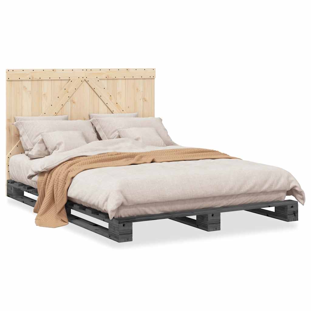 Solid Wood Bed with Headboard Grey 140x200 Cm Pine