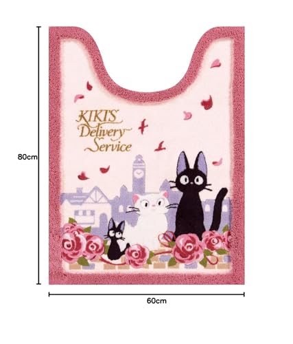 Senko Kiki's Delivery Service Toilet Supplies: Jiji and the Date Long Toilet Mat, Approx. 80 x 60 cm, Pink, Character Jiji, Cat, Ghibli Design, 37179