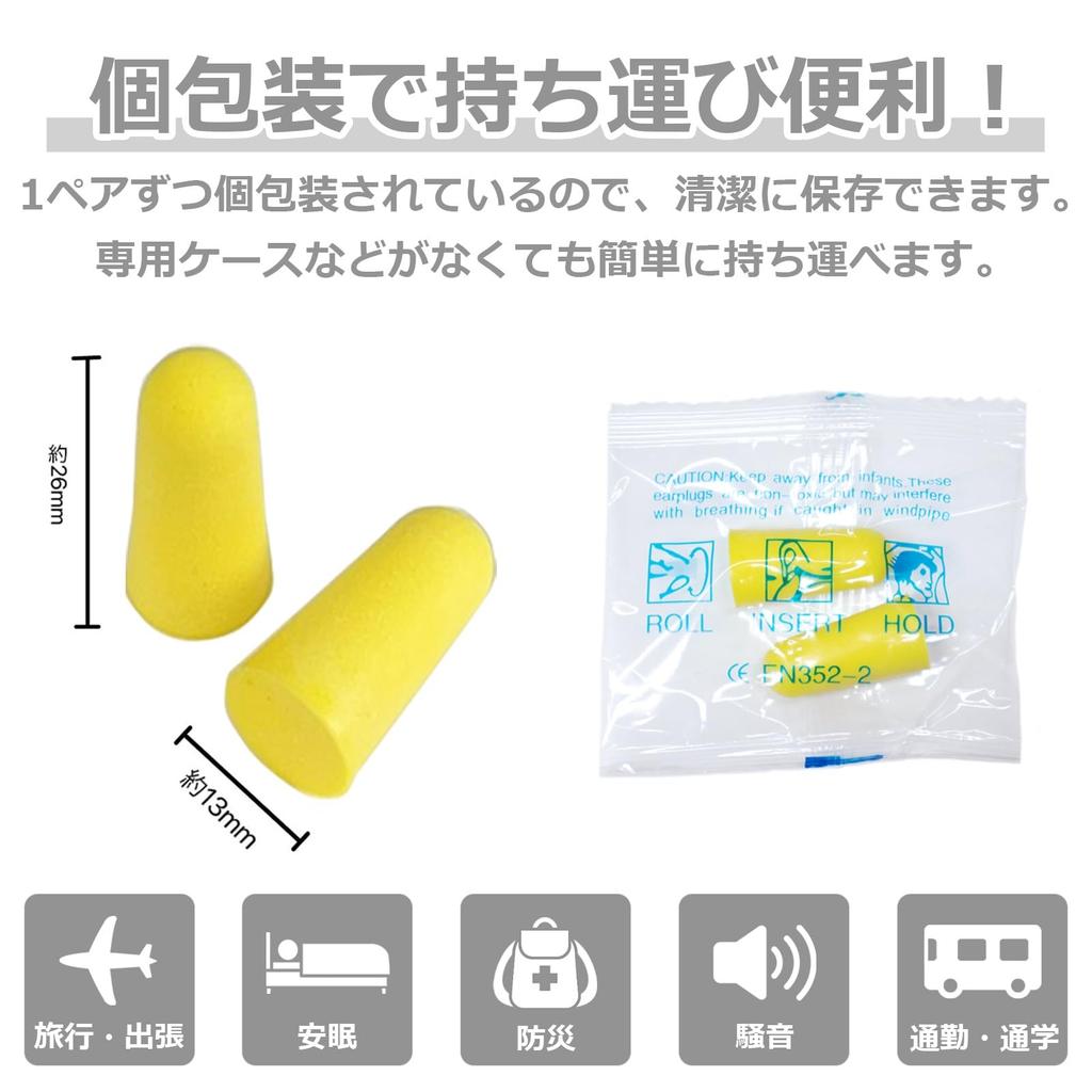 200 Pairs Large Individually Memory Noise Simple Musical Field Soundproofing 200 [mimimori] [CE Certified] Earplugs, (400 Count), Capacity, Wrapped,