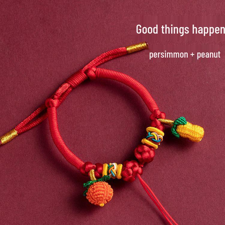 Red Rope Choker with Threadable Beads, Baby Pendant, and Padlock - Handmade Weaving