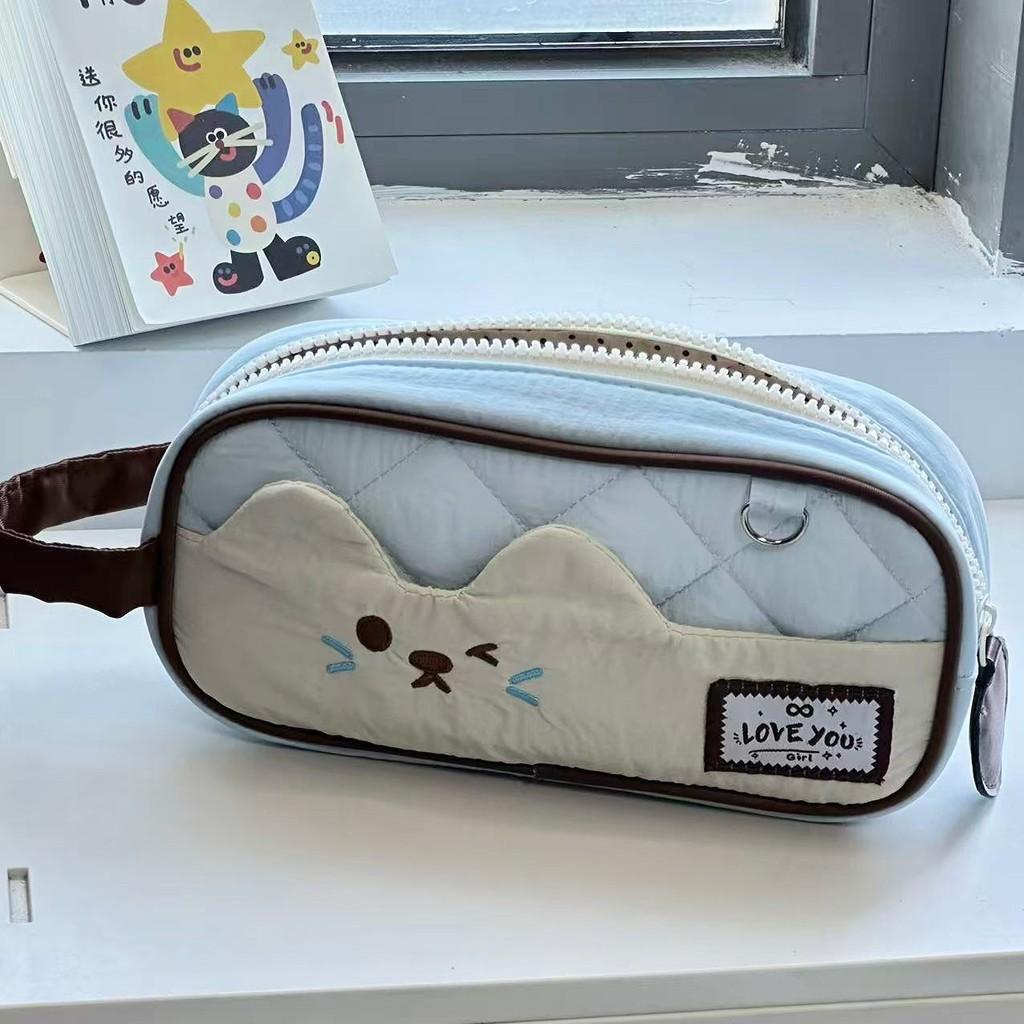 Thin Cat Handheld Pen Bag With Large Capacity For Students And Kids