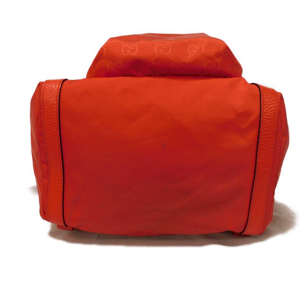 Used 9539 GG Nylon Daypack 387071 7927 Double G Calfskin Drawstring Logo Embossed Orange Red Men's from Japan AUTHENTIC