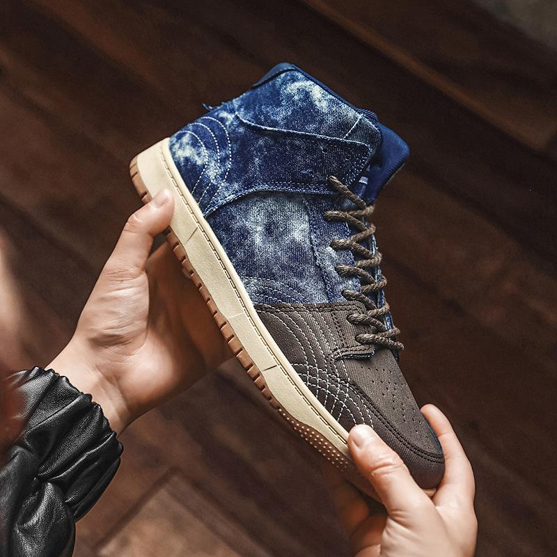 

Модные мужские туфли среднего и высокого кроя в стиле ретро на осень и зиму из денима, подходящие по цвету мужские туфли, повседневная спортивная обувь, модная мужская обувь 44 хаки