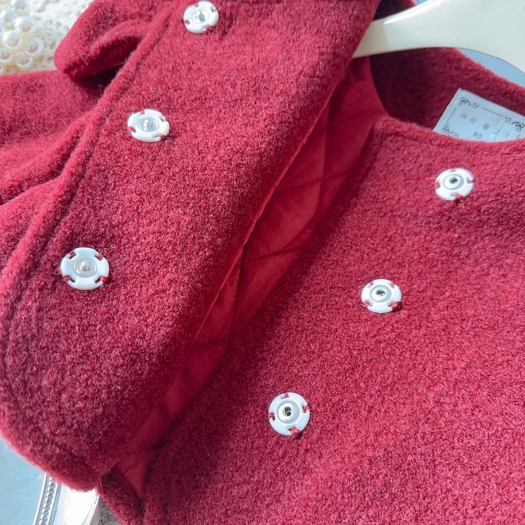 Girls' Winter Chinese Style Frayed Edge Coat & Skirt Two-Piece Set