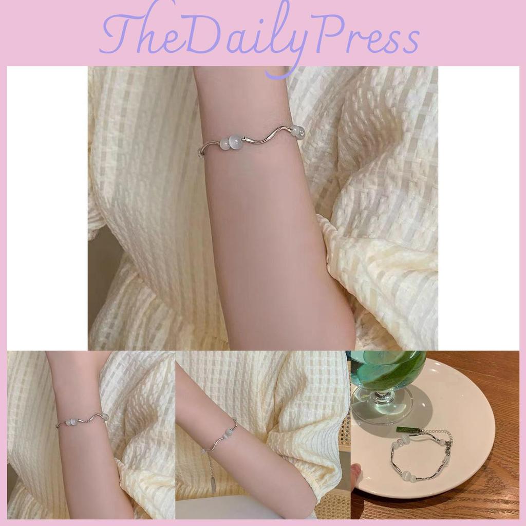 Minimalist Eye Cat Stone Beaded Bracelet For Women Irregular Titanium Steel