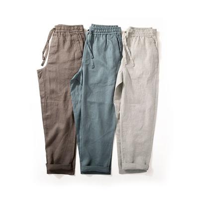 Men's Summer Cropped Pants Moisture-Absorbing Breathable Linen Casual Pants Comfortable Simple and Versatile Loose Draping Effect Pants