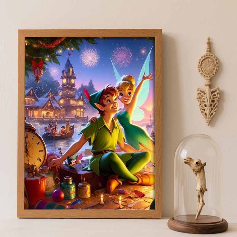 Disney 5D Diamond Painting Set DIY Peter Pan Tinkerbell Diamond Decorative Painting Home DecorationGiftArt Round 20x30cm