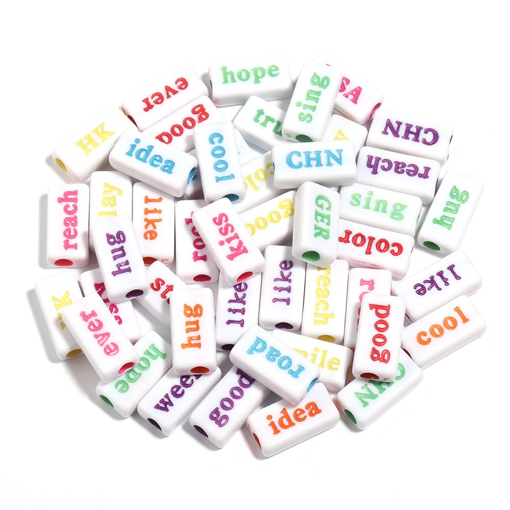 50pcs Acrylic Rectangular Words Beads 15X7.5mm Loose Bead for Jewelry Making DIY Necklace Phone Chains Bracelet Accessories
