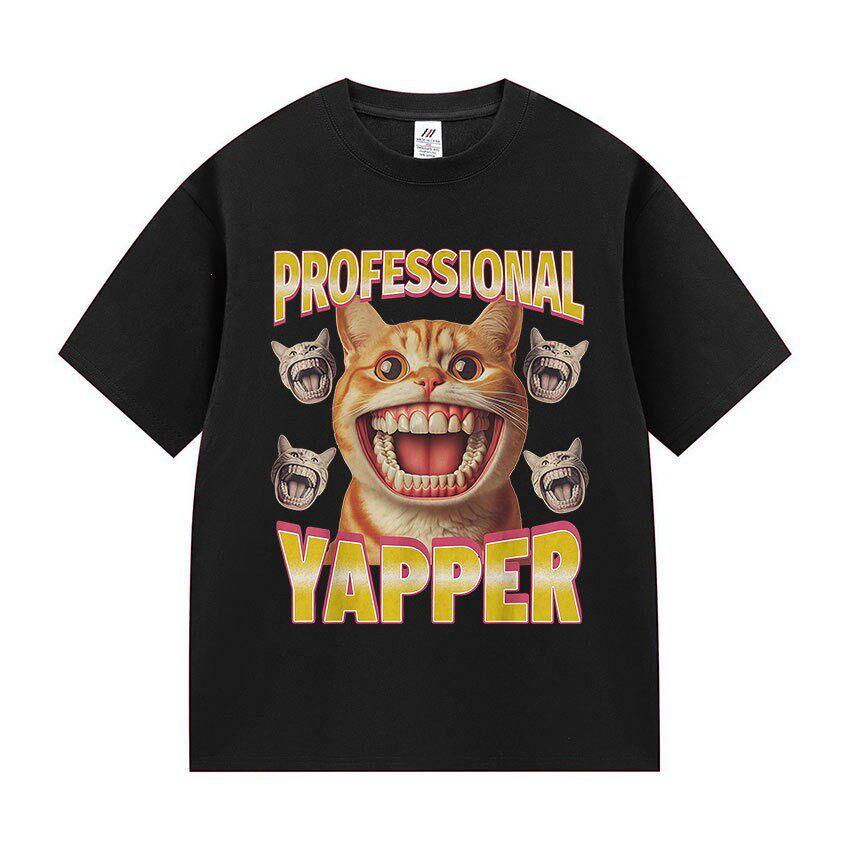 

Professional Yapper Funny Cat Meme T Shirt Men Women Vintage T-shirts Casual Cotton Short Sleeve Oversized T-shirts Streetwea... S разноцветный
