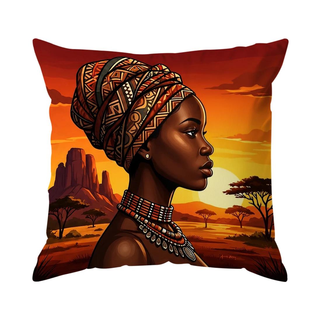 1 stuks/4 stuks Afrikaanse Stijl Olifant Kussens Kussensloop Polyester Kussenhoes Sierkussen Kussenhoes Huis Auto Bank Decor 45x45cm orange