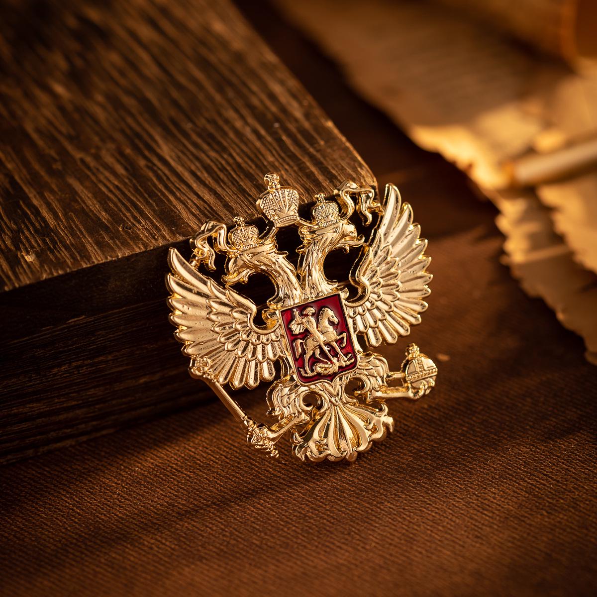 Creative Double-Headed Eagle Brooch - Retro Alloy Animal Pin for Clothing Accessories золотой