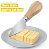 Stainless Steel Cheese Knife Set with Oak Handles: Butter Knife, Pizza Knife, Cheese Knife, and Fruit Fork (4-Piece)