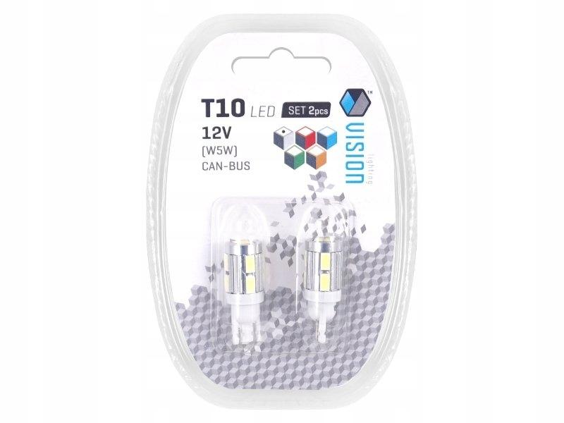 Żarówki W5W Led T10 12V 6000K Biała 10X Smd Canbus Vision