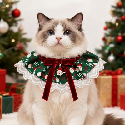 Christmas Cat Dog Drool Bib Lace Saliva Towel Adjustable Pet Costume Accessories