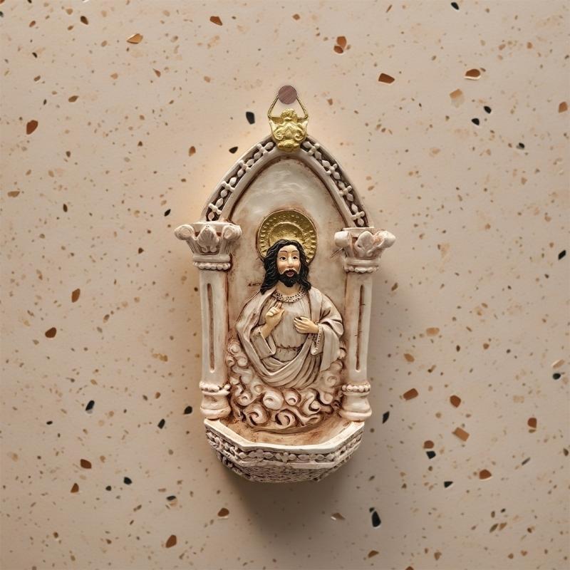 European Themed Resins Wall Decors Ornament Sacred Christian Sculpture Holy Water Font For Spiritual Interior Styling J0MC