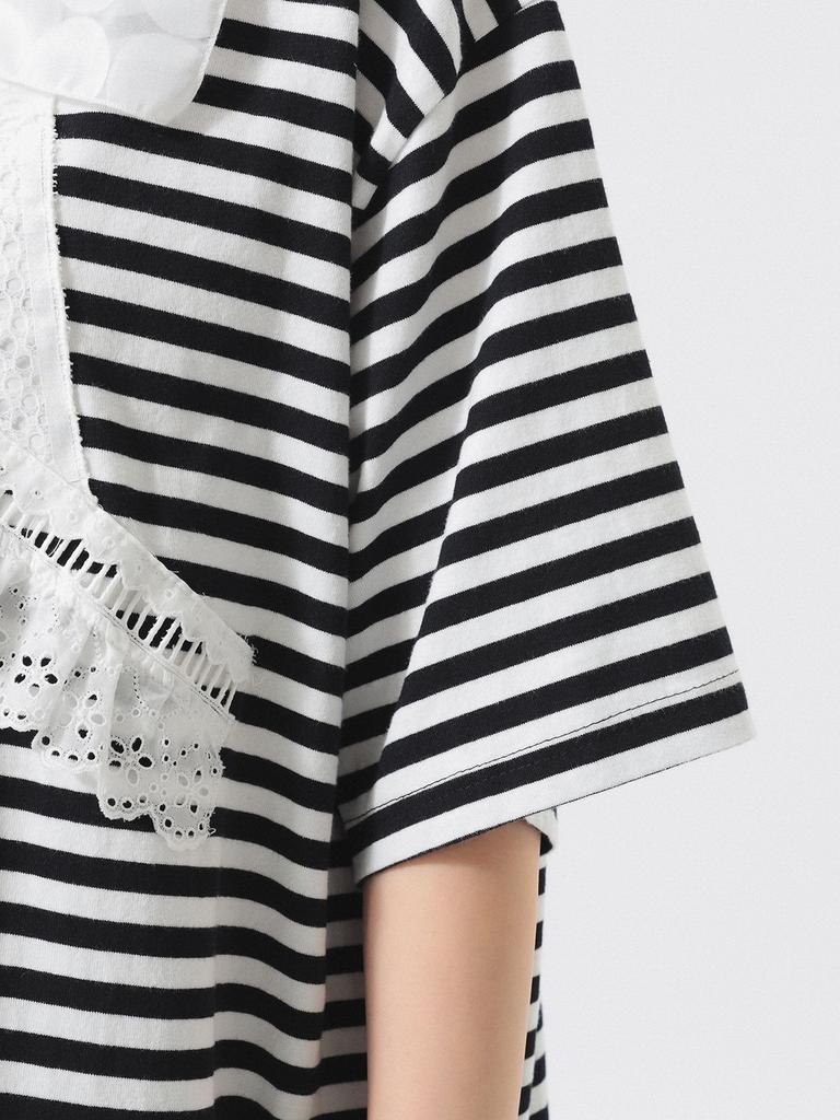 Beams Boy Tee Bias Frill Big One Size S/S [Special Order] TORI-TO T-Shirt, Women's, Black/White,