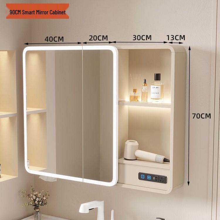 Curved Space Aluminum Smart Mirror Cabinet: Wall-Mounted, Multi-Functional Bathroom Storage with Rounded Corners.