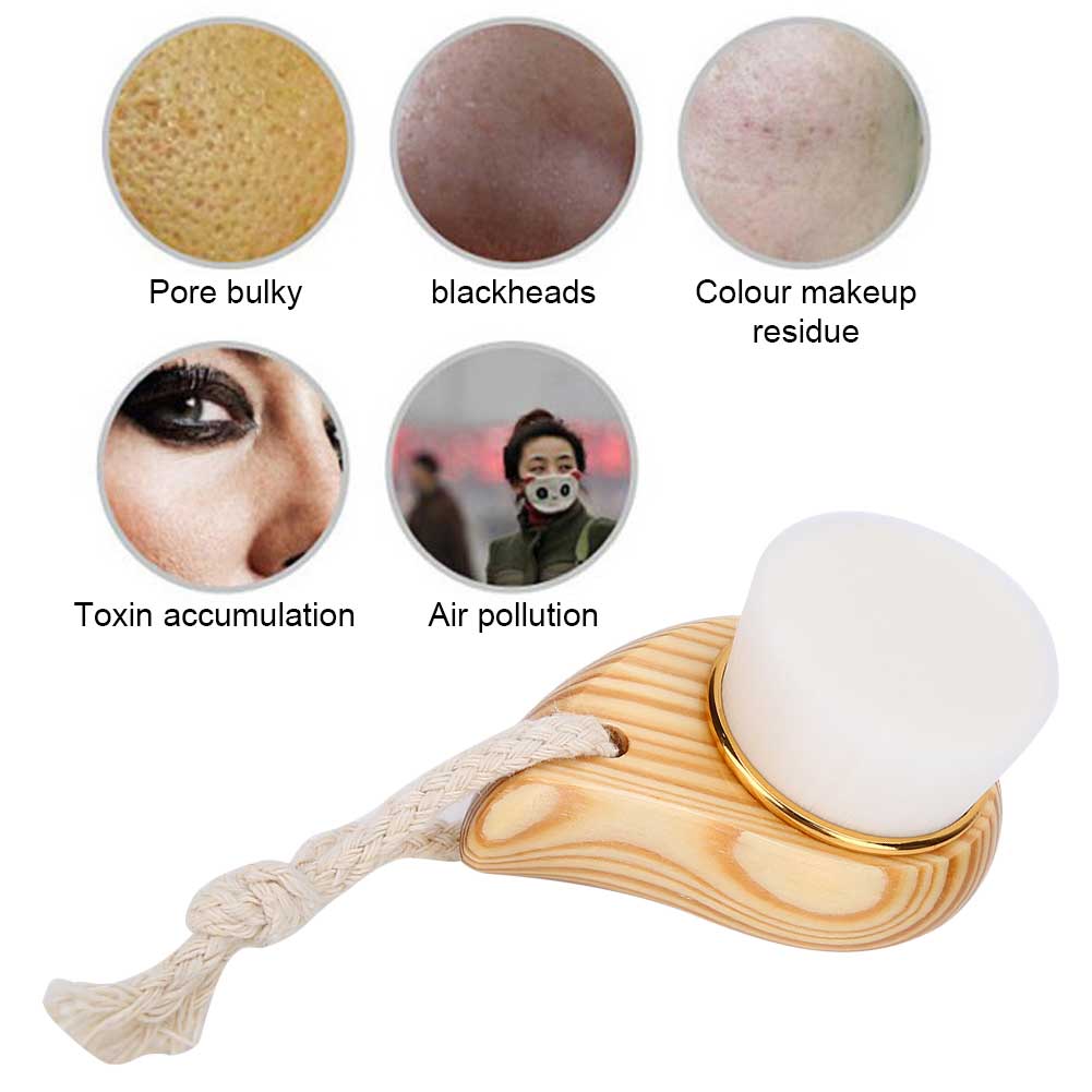Wooden Handle Super Soft Fiber Face Cleaning Brush Facial Care Massager Brush