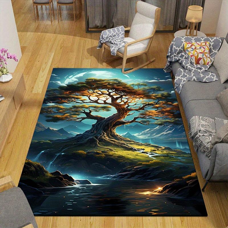 1 Stück Lebensbaum-Druck, Design Teppich für Innenbereiche - Weich, Rutschfest und Langlebig, Gaming-Raum-Dekoration für Schlafzimmer, Wohnzimmer