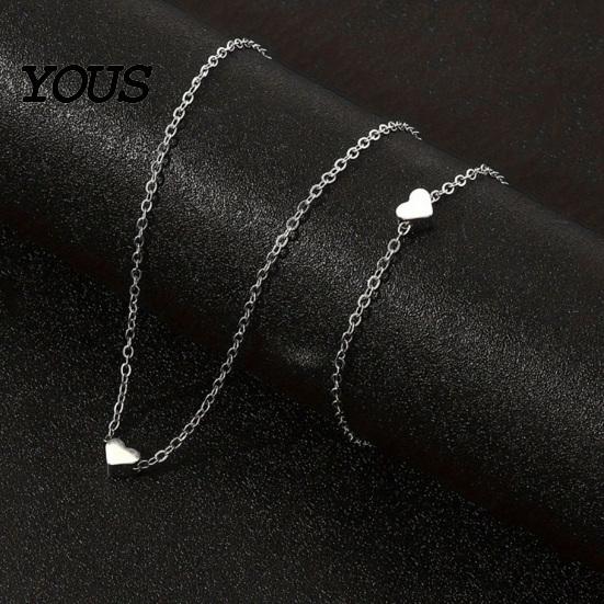 Silver Color Bracelet Necklace Set, Alloy Plating Wear-Resistant Oxidation-Resistant Thin Chain Jewelry, Adjustable Minimalist Love Pendant
