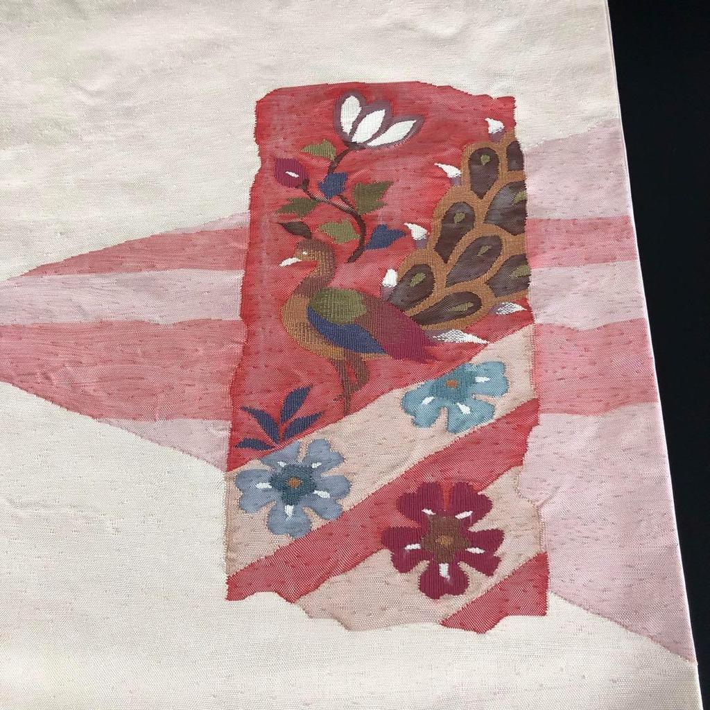 Used SO-549 Nagoya Obi Nagoya Tailored Taiko Pattern Pure Silk Flower Peacock Luxury